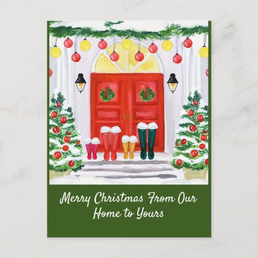 Zuhause-Dekorierte Tür Feiertagspostkarte (Vorderseite)