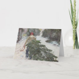 Zuhause den Baum holen Feiertagskarte