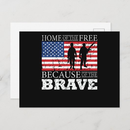 Zuhause der freien wegen der Brave - USA Flag Postkarte (Vorne/Hinten)