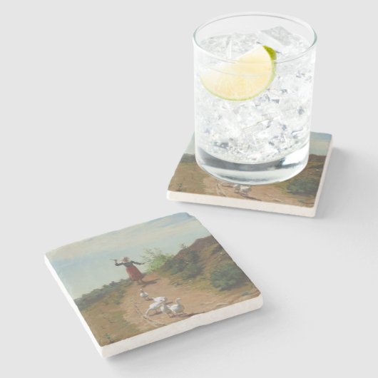 Zuhause der Gänsefülle (von Paul Peel) Steinuntersetzer (Seitenansicht)