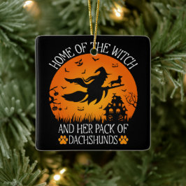 Zuhause der Hexe und ihr Bündel von Dackeln Cool Keramikornament