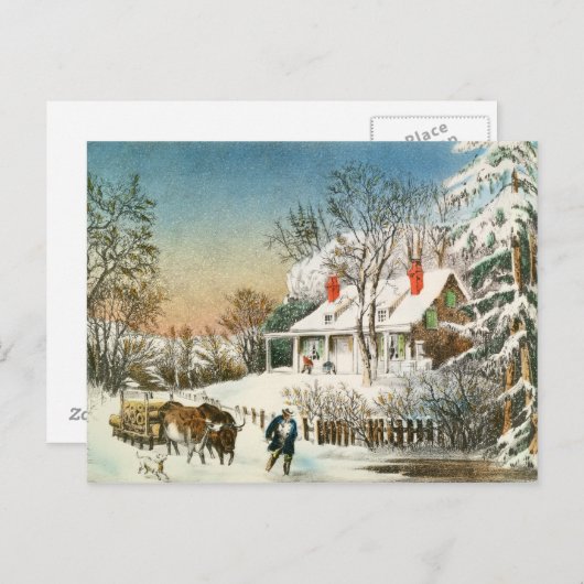 Zuhause der Logs, Winterlandschaft Postkarte (Vorne/Hinten)