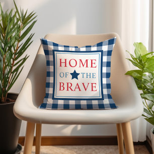 Zuhause der tapferen blauen Gingham-Patrioten Kissen