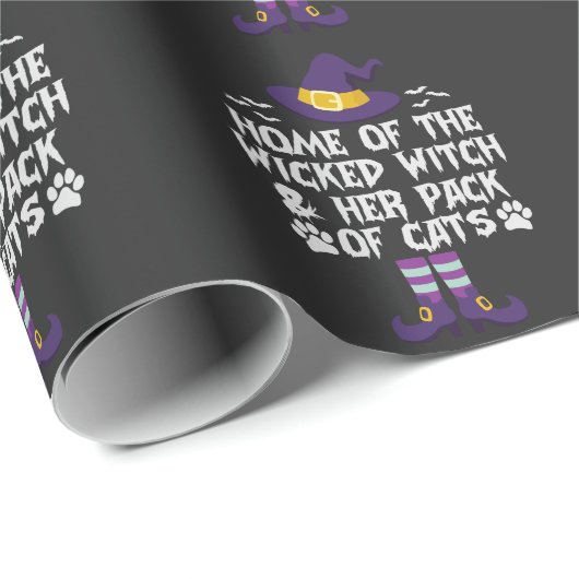 Zuhause der Wicken Hexe und ihr Katzen-Funny Geschenkpapier (Rolleneckpunkt)