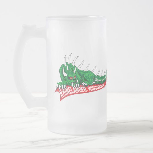 Zuhause des Hodag Rhinelander WI Mattglas Bierglas (Links)