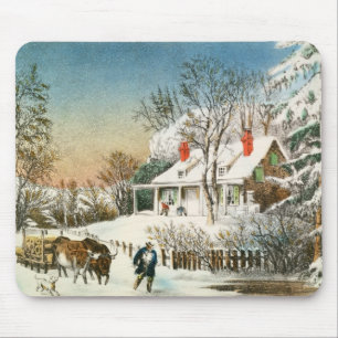 Zuhause die Klotz holen, Winter-Landschaft Mousepad