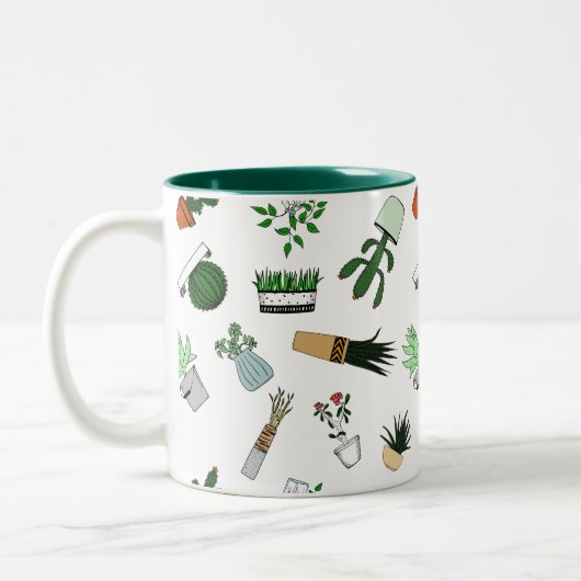 Zuhause-eingemachte Pflanzen-Gekritzel-Kunst Zweifarbige Tasse (Links)