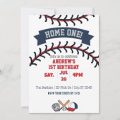 Zuhause Eins, Baseball 1. Geburtstag Einladung (Vorderseite)
