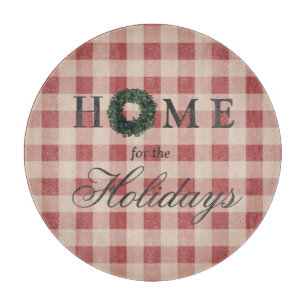 "Zuhause for Holidays" Karierter Roter Urlaub Schneidebrett