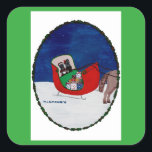 ZUHAUSE FÜR CHRISTMAS QUADRATISCHER AUFKLEBER<br><div class="desc">Schotten sind auf dem Zuhause,  um Weihnachten mit ihrer Familie zu feiern.</div>