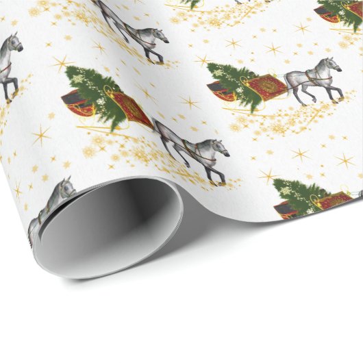 Zuhause für das Baumpferd und Schlitten Geschenkpapier (Rolleneckpunkt)