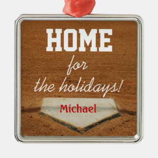 Zuhause für das Feiertags-Baseball Homeplate Silbernes Ornament