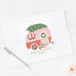 Zuhause für den Ferienpink-Camper Quadratischer Aufkleber