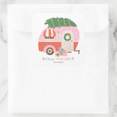 Zuhause für den Ferienpink-Camper Quadratischer Aufkleber (Tasche)