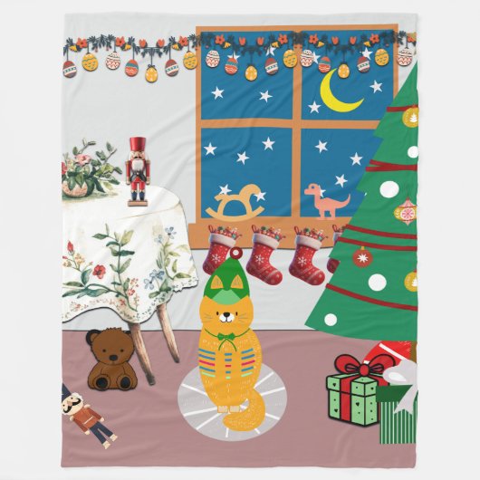 Zuhause für die Feiertage-Illustration Fleecedecke (Vorderseite)