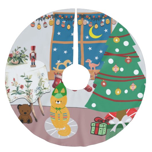 Zuhause für die Feiertage-Illustration Polyester Weihnachtsbaumdecke (Vorderseite)