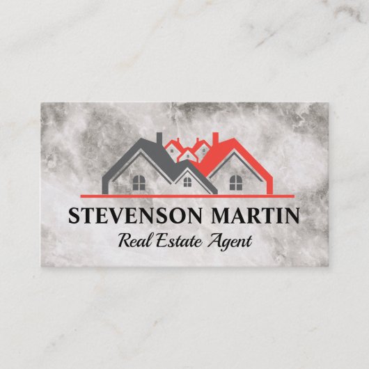 Zuhause für Real Anwesen | Marmortextur | QR-Code Visitenkarte (Vorderseite)