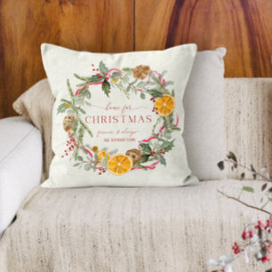 Zuhause für Weihnachtsfeiertage Orange Holly Ribbo Kissen