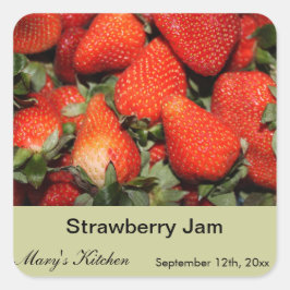 Zuhause gefertigte Erdbeerflaschen-Etiketten Quadratischer Aufkleber