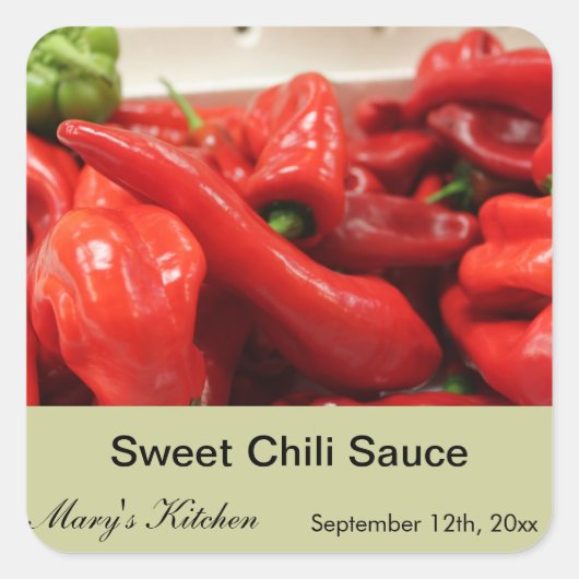Zuhause gefertigte Flaschenetiketten mit Chili Quadratischer Aufkleber (Vorderseite)