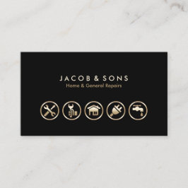 Zuhause General Reparatur Gold Icons Business Card Visitenkarte