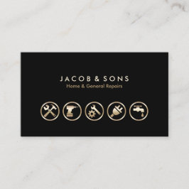 Zuhause General Reparatur Gold Icons Business Card Visitenkarte