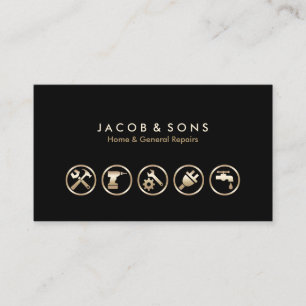 Zuhause General Reparatur Gold Icons Business Card Visitenkarte