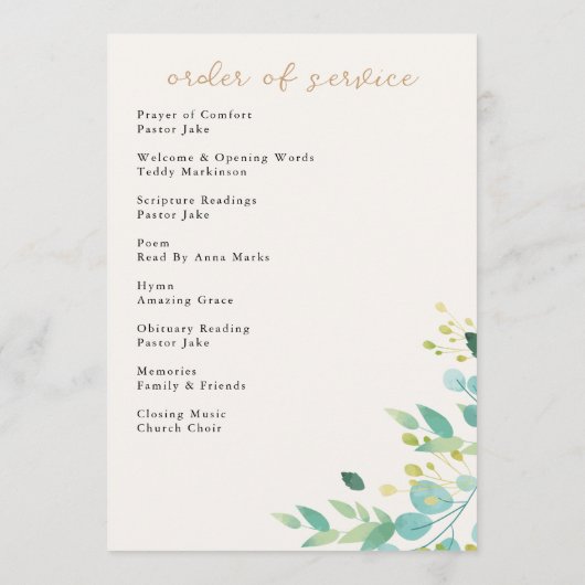 Zuhause Going Celebration of Life Funeral Service Programm (Rückseite)