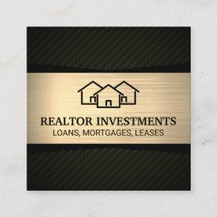 Zuhause Gold Metallic Gemustert Schwarz Quadratische Visitenkarte