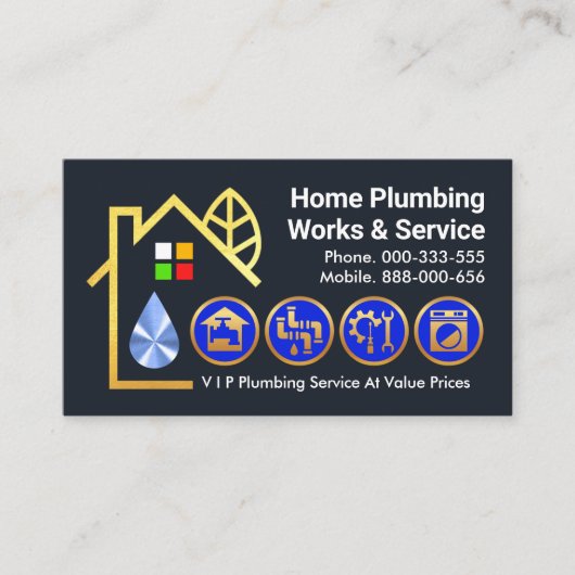 Zuhause Gold Plumbing Icons Visitenkarte (Vorderseite)