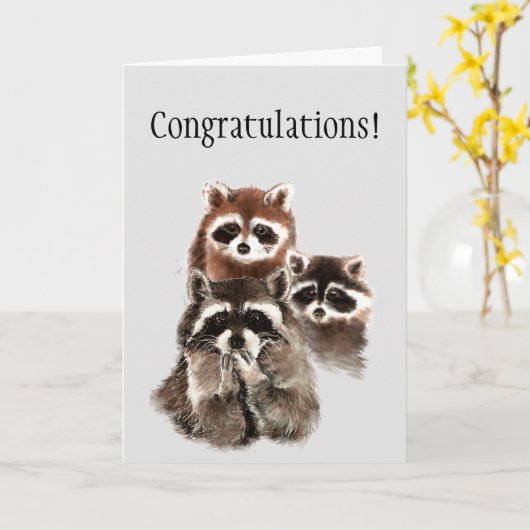 Zuhause gratulieren Fun Raccoons Blowing Kisses Karte (Gelbe Blume)