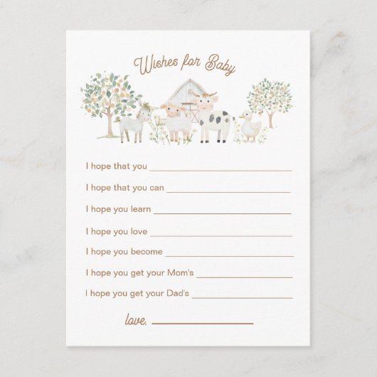 Zuhause Grown Süsse Baby Dusche Wünsche für Baby Begleitkarte (Vorderseite)