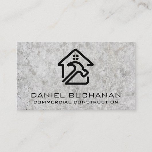 Zuhause-Hammer-Logo | Betonfarben | Konstruktion Visitenkarte (Vorderseite)