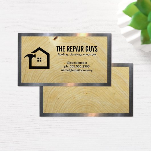 Zuhause-Hammer-Logo | Holzkörner | Metall (Schreibtisch)