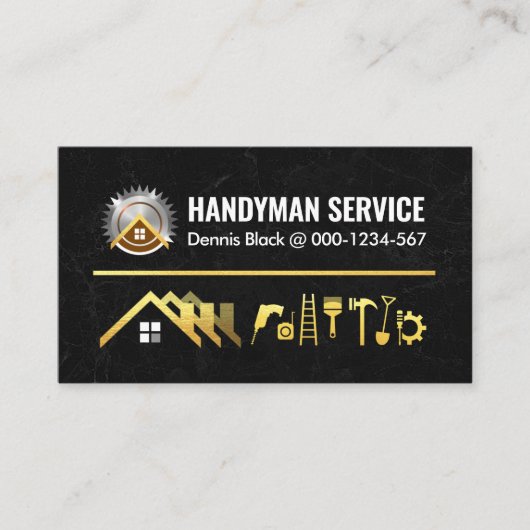Zuhause Handyman Tools auf schwarzem Marmor Visitenkarte (Vorderseite)