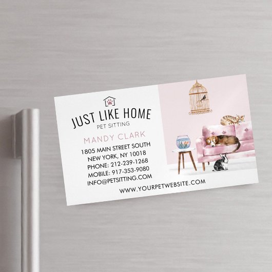 Zuhause Haustier Sitzen Wasserfarbe Gemütliche Zuh Magnetische Visitenkarte