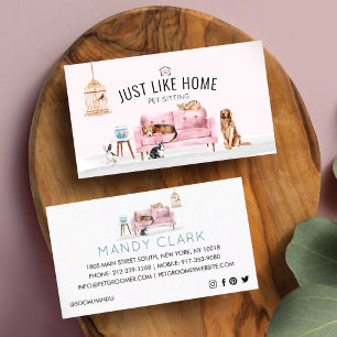 Zuhause Haustier Sitzen Wasserfarbe Gemütliche Zuh Visitenkarte