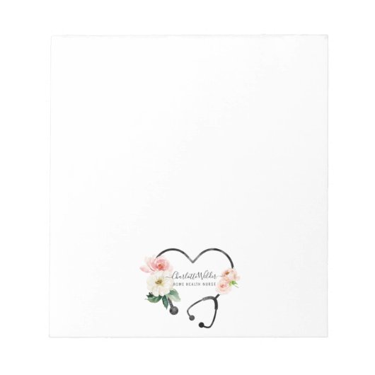 Zuhause Health Nurge Caregier Floral Stethoscope Notizblock (Vorderseite)