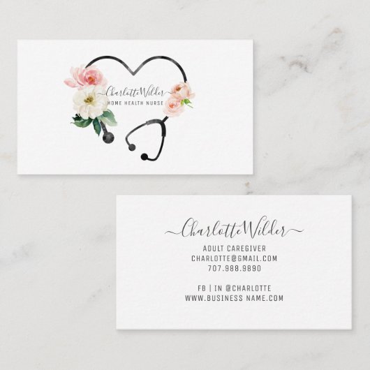 Zuhause Health Nurge Caregier Floral Stethoscope Visitenkarte (Vorne/Hinten)
