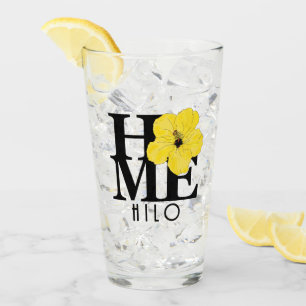 ZUHAUSE Hilo Hawaii Yellow Hibiscs Glas