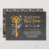 Zuhause House Key Florals Chalk Einladung (Vorne/Hinten)