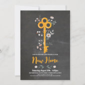 Zuhause House Key Florals Chalk Einladung (Vorderseite)