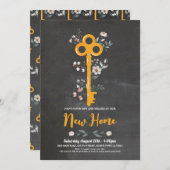 Zuhause House Key Florals Chalk Einladung (Vorne/Hinten)