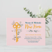 Zuhause House Key Florals Pink Einladung (Stehend Vorderseite)