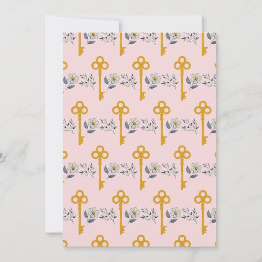 Zuhause House Key Florals Pink Einladung (Rückseite)
