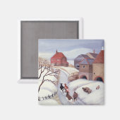 Zuhause im Schnee fahren von Kühen Magnet (Vorderseite/Rückseite)