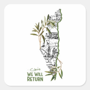 Zuhause innerhalb der Karte, umrahmt von Olivenzwe Quadratischer Aufkleber