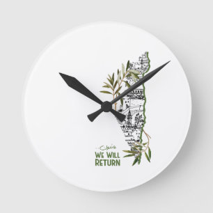 Zuhause innerhalb der Karte, umrahmt von Olivenzwe Runde Wanduhr