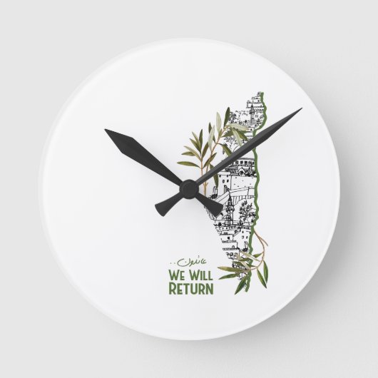 Zuhause innerhalb der Karte, umrahmt von Olivenzwe Runde Wanduhr (Vorderseite)