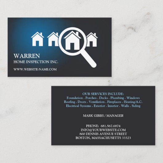 Zuhause Inspection Business Card Visitenkarte (Vorne/Hinten)